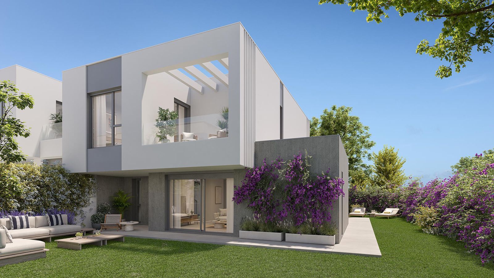 Villa moderne avec jardin et mobilier extérieur à Estrella del Mar Marbella.